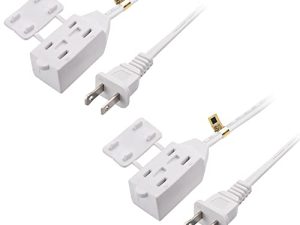 Cable Matters 2-Pack 16 AWG 2 Prong Extension Cord 6 ft ، UL List (3 Outlet Extension Cord) with Tamper Guard White