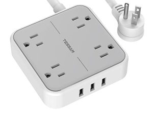 قطاع طاقة مع 3 منافذ USB ، وسلك تمديد TESSAN بطول 5 أقدام مع 4 منافذ ، ومحطة شحن مكتبية داخلية للحماية من الحمل الزائد ، ومضغوطة قابلة للتركيب للسفر ، وسفينة الرحلات البحرية ، وأساسيات النوم