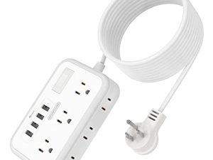 سلك تمديد 15 قدمًا ، NTONPOWER قطاع طاقة مسطح التوصيل مع سلك طويل ، 6 منافذ متباعدة على نطاق واسع 4 منافذ USB محطة شحن سطح المكتب ، مثبتة لمنضدة مكتب منزلي داخلي وأساسيات النوم ، أبيض