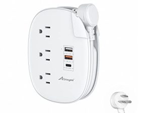 Alitayee 20W USB C Power Strip ، شريط طاقة للسفر مع 3 منافذ وشحن USB C سريع لهاتف iPhone ، شاحن QC 3.0 ، قابس مسطح و 3 أقدام ملفوفة حول سلك تمديد للرحلات البحرية والسفر في المنزل والمكتب