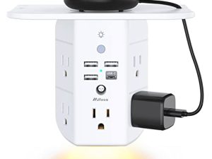 موسع منفذ الحائط مع رف وإضاءة ليلية ، واقي تصاعد ، وشاحن حائط USB مع 5 منافذ USB و 3 منافذ USB 1 منفذ USB C مساحة واسعة 3-Sided Power Strip منافذ متعددة التوصيل ...
