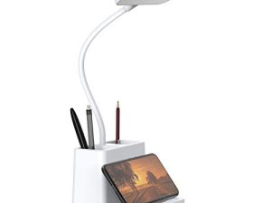 مصباح مكتب صغير LED ، مصابيح مكتبية AXX للمنزل والمكتب ، مصباح مكتب أبيض للأطفال ، مصابيح دراسة سطح المكتب / الكمبيوتر لغرف النوم ، قابلة لإعادة الشحن ، تعمل بالبطارية ، حامل أقلام ، مصباح قراءة Gooseneck قابل للتعديل