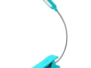 VAVOFO Clip On Book Light for Bed Kids ، 7 مصابيح قراءة LED مع 9 مستويات من ضوء النهار الأبيض البارد الدافئ ، مصباح العناية بالعين مع مؤشر الطاقة لديدان الكتب (أزرق)