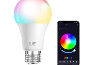 لمبات الإضاءة المتغيرة اللون LE ، لمبة LED ذكية بتقنية البلوتوث ، قابلة للتعتيم عبر التطبيق ، مكافئ 60 وات ، 2700K-6500K أبيض قابل للضبط ، لمبة A19 E26 RGB لغرفة النوم والحفلات المنزلية والمزيد