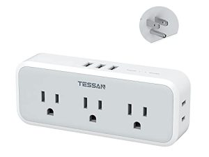مقسم مخرج متعدد القابس مع USB ، واقي عرام للمخرج الكهربائي TESSAN 5 مع شاحن جداري 3 USB ، موسع متعدد التوصيل لأساسيات غرفة النوم في المنزل والمكتب