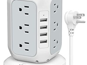برج قطاع الطاقة ، واقي عرام AiJoy مع 12 منفذ تيار متردد و 4 منافذ USB ، وسلك تمديد 10 قدم ، ومحطة شحن سريع USB مع حماية من الحمل الزائد ، والمنزل والمكتب والمبيت
