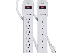 KMC 6-Outlet Surge Protector Power Strip 2 عبوة ، حماية ضد الحمل الزائد ، 4 أقدام سلك ، 900 جول - أبيض