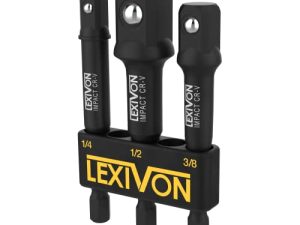 LEXIVON Impact Grade Socket Adapter Set ، 3 "لقمة التمديد مع حامل | 3 قطع 1/4" ، 3/8 "، و 1/2" محرك ، قم بتكييف مثقاب الطاقة الخاص بك مع مفتاح تأثير عزم الدوران العالي (LX-101)