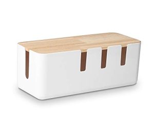 صندوق إدارة الكابلات من باسكيس ، 12 × 5 × 4.5 بوصة ، غطاء خشبي ، منظم الأسلاك للتلفزيون المكتبي والكمبيوتر ونظام محور يو إس بي لتغطية وإخفاء الأسلاك والأسلاك