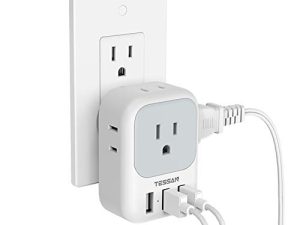 موسع مخرج متعدد القابس مع USB ، مقسم صندوق منافذ الكهرباء TESSAN 4 مع شاحن جداري 3 USB ، موسع متعدد لمنافذ الطاقة لأساسيات Cruise Dorm ، المنزل ، المكتب