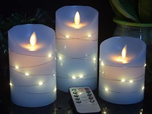 شمعة danip Sky Blue عديمة اللهب ، سلسلة نجمة مدمجة ، 3 شموع LED ، جهاز تحكم عن بعد بـ 10 أزرار ، وظيفة مؤقت 24 ساعة ، لهب راقص ، شمع حقيقي ، يعمل بالبطارية. (السماء الزرقاء)