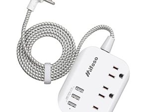 شريط طاقة USB ، سلك تمديد لشريط الطاقة بقابس مسطح مع 3 منافذ 3 منافذ USB (سمارت 3.1A) ، سلك طاقة مجدول بطول 5 أقدام ، مدرج في قائمة ETL لسفينة الرحلات ، والسفر ، والمنزل ، والمكتب