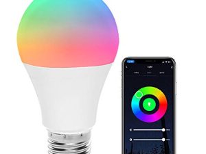ريجال لون متغير لمبة واي فاي LED 120V لمبة ذكية A19 E26 قابلة للتعتيم RGB تغيير اللون ، 800 لومن ، 9 وات (ما يعادل 60 واط) ، 6500 كيلو ، متوافق مع أليكسا وجوجل هوم (2.4 جيجا هرتز فقط)