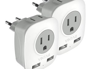 [عبوتان] محول قابس السفر الأوروبي ، محول الطاقة الدولي VINTAR مع منفذي USB ، منفذين أمريكيين - محول منفذ 4 في 1 ، أساسيات السفر إلى إيطاليا واليونان وإسرائيل وفرنسا وإسبانيا (النوع C)