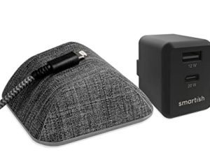 Smartish Cable Wrangler - مدير الكابلات المغناطيسية للمكتب أو منضدة [يتضمن كابل شحن سريع بطول 6 أقدام ومنفذين USB-A و USB-C شاحن جداري] - رقم 2 قلم رصاص رمادي