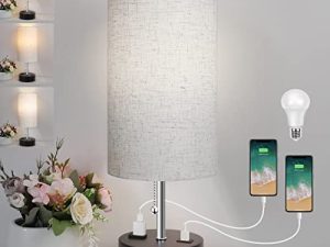 ROTTOGOON مصباح سرير بدرجة حرارة 3 ألوان ، مصباح منضدة مع منفذ USB ومنفذ تيار متردد ، مصباح طاولة لغرفة النوم مع مصابيح LED صغيرة لغرفة المعيشة (Otmeal)