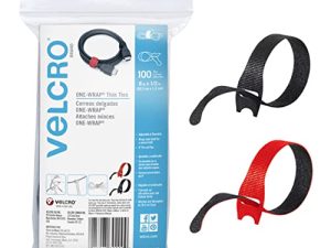 روابط كبل العلامة التجارية VELCRO ، 100 قطعة - 8 × 1/2 بوصة باللون الأحمر والأسود ، بديل قابل لإعادة الاستخدام للأربطة المضغوطة ، أحزمة تنظيم سلك رفيع مقطوع مسبقًا One-WRAP ، إدارة الأسلاك للمكتب أو المنزل ، VEL-30200-AMS ، أسود / أحمر