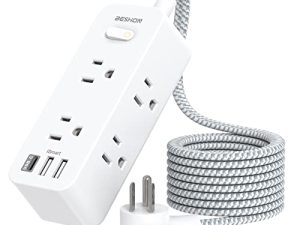 واقي عرام لشريط الطاقة ، سلك تمديد 5 أقدام ، 6 منافذ مع 3 منافذ USB (منفذ USB C) ، موسع منفذ ثلاثي الجوانب ، حامل على الحائط ، مدمج للسفر ، المنزل ، المدرسة ، غرفة النوم في الكلية ، والمكتب