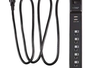 أمازون بيسيكس 6-Outlet Surge Protector Power Strip مع 2 USB Ports - 1000 Joule، Black