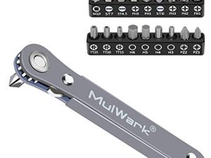 MulWark 20 قطعة 1/4 مجموعة مفكات براغي صغيرة منخفضة الارتفاع للغاية مع عزم دوران عالٍ - أداة EDC ذات الزاوية اليمنى مع مقبض محرك عكسي 90 درجة قابل للانعكاس ومجموعة لقم سداسية متعددة
