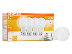 لمبة الإضاءة SYLVANIA LED A19 ، 60W كفاءة مكافئة 8.5W قاعدة متوسطة ، 2700K أبيض ناعم ، 4 قطع