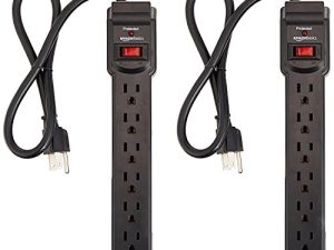 Amazon Basics 6-Outlet ، 200 Joule Surge Protector Power Strip ، 2 قدم ، أسود - عبوة من قطعتين