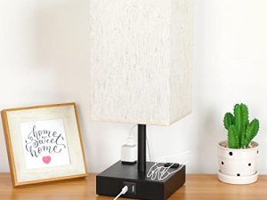 مصباح بجانب السرير مع منافذ USB - مصباح طاولة التحكم باللمس لغرفة النوم مع منافذ شحن USB C + A ومنافذ التيار المتردد ، وضوء منضدة قابلة للتعتيم بثلاثة اتجاهات مع غطاء من الكتان لغرفة المعيشة (لمبة LED متضمنة)