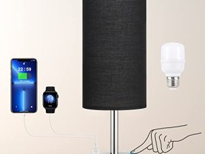 مصابيح طاولة غرفة النوم باللون الأسود - مصباح منضدة مع منافذ شحن USB-C و USB ، 3 اتجاهات للتحكم في عكس الضوء مصباح سرير صغير مع غطاء قماش وقاعدة فضية لغرفة المعيشة والمكتب والقراءة