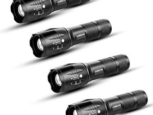 JARDLITE LED مصباح يدوي محمول للطوارئ ، 4 عبوات ، تركيز قابل للتعديل ، مقاوم للماء مع 5 أوضاع ، أفضل شعلة تكتيكية للإعصار والتخييم ومشي الكلاب