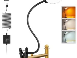 Glocusent 5 واط مشبك على الضوء ، 36 مصباح قراءة LED للسرير ، مصباح قراءة لسرير العناية بالعين ، 3 ألوان و 5 مستويات سطوع ، مصباح سرير للوح الأمامي مع محول ، مثالي للقراءة والعمل والدراسة