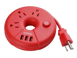 شريط طاقة USB ، محطة شحن سطح المكتب NTONPOWER مع 3 منافذ 3 USB سلك تمديد ملفوف قصير 15 بوصة للسفر ، سفن الرحلات البحرية ، المكتب ، منضدة ، أحمر