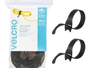 روابط كابل VELCRO Brand ONE-WRAP ، 100Pk ، أحزمة تنظيم السلك الأسود مقاس 8 × 1/2 بوصة ، تصميم رقيق للقطع المسبق ، وإدارة الأسلاك لتنظيم المنزل والمكتب ومراكز البيانات