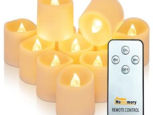 Homemory 12 Pack Timer Remote Control عديمة اللهب LED شموع نذرية ، 1.5 بوصة × 1.6 بوصة تعمل بالبطارية مصباح شاي ، شموع كهربائية مزيفة باللون الأبيض الدافئ لحفلات الزفاف ، ديكور احتفال المهرجان (قاعدة عاجية)