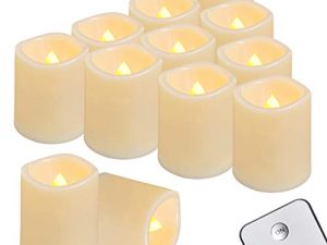 شموع نذرية عديمة اللهب من Homemory مع جهاز تحكم عن بعد ، 12 عبوة من شموع LED تعمل بالبطارية ، شمعة مزيفة واقعية لحفلات الزفاف والهالوين وديكور الكريسماس (أصفر دافئ ، مع البطارية)