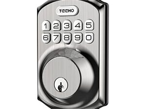 TEEHO TE001 قفل باب الدخول بدون مفتاح مع لوحة مفاتيح - قفل ديدبولت ذكي - قفل باب أمامي بمفتاحين - قفل تلقائي - سهل التركيب - نيكل ساتان
