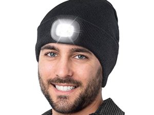 قبعة Tutuko LED مع ضوء ، هدايا للرجال والنساء والدهم ، غطاء مضاء USB قابل لإعادة الشحن 4 قبعة LED للمصابيح الأمامية ، قبعة شتوية LED محبوكة دافئة للجنسين مع مصباح يدوي