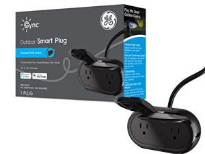 مقبس ذكي خارجي GE CYNC ، بلوتوث وواي فاي ، يعمل مع Alexa و Google Home ، مقبس مقاوم للطقس ، منفذ للتحكم الصوتي (عبوة واحدة)