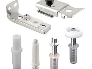 مجموعة أدوات إصلاح أجهزة الباب ثنائية الطي Prime-Line N 7534 - تشتمل على كتائف علوية وسفلية ومحور علوي وسفلي وعجلة توجيه - طقم إصلاح الباب لأبواب بسمك 1 إلى 1-3 / 8 بوصة يصل وزنها إلى 50 رطلاً.