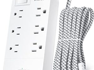 قطاع الطاقة - سلك تمديد مسطح طويل 10 قدم ، 6 منافذ 3 منافذ USB موسع مخرج مع حماية من التحميل الزائد ، مثبت على الحائط ، محطة شحن سطح المكتب للمنزل والمكتب والمسكن الأساسي