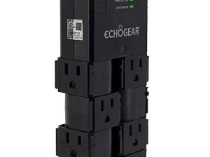 ECHOGEAR On-Wall Surge Protector مع 6 منافذ تيار متردد محورية و 1080 جول من الحماية من زيادة التيار - تثبيت تصميم منخفض على المنافذ الحالية لحماية معداتك (أسود)