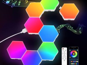 JIMIMORO 8 Pack Hexagon Light Panels - Smart RGB Hexagon LED Lights Wall Lights مع APP والتحكم عن بعد Cool Music Sync Gaming Lights Tile Light لغرفة المعيشة ، غرفة النوم ، غرفة الألعاب ، الأطفال ، الكبار