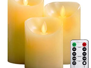 شموع YIWER عديمة اللهب ، 4 "5" 6 "مجموعة من 3 شمع حقيقي وليس أعمدة بلاستيكية ، تتضمن لهب LED راقصًا واقعيًا وجهاز تحكم عن بعد بـ 10 مفاتيح مع وظيفة مؤقت 2/4/6/8 ساعات ، 300+ ساعة (3 ، عاجي )