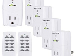 BN-LINK Mini Wireless Remote Control Outlet Switch Power Plug in للأجهزة المنزلية ، مفتاح إضاءة لاسلكي عن بعد ، لمبات إضاءة LED ، أبيض (2 جهاز تحكم عن بعد + 5 منافذ) 1250W / 10A