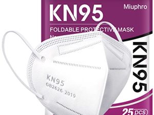 KN95 أقنعة الوجه للاستعمال مرة واحدة 25 عبوة - أقنعة أمان Miuphro 5 طبقات قابلة للتهوية ضد PM2.5 ، قناع حماية للتنفس يمكن التخلص منه للرجال والنساء أبيض