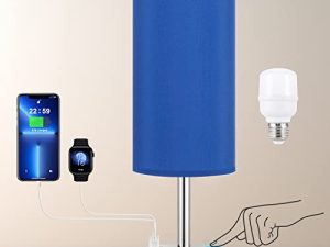مصابيح طاولة زرقاء تعمل باللمس للأولاد - مصباح منضدة صغيرة مع منافذ شحن USB-C و USB ، مصباح سرير تحكم قابل للتعتيم بثلاثة اتجاهات مع غطاء قماش وقاعدة فضية لغرفة المعيشة والمكتب والنوم والقراءة