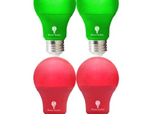 4 عبوات A19 LED لمبة إضاءة حمراء LED لمبة إضاءة خضراء 120 فولت E26 قاعدة 9 وات (استبدال 60 وات) لمبة حمراء لمبة حمراء ، ديكور حفلات ، شرفة ، إضاءة منزلية ، لمبات إضاءة عيد الميلاد