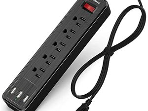 قطاع طاقة ، واقي تصاعد 5 منافذ من SUPERDANNY ، 3 منافذ USB ، سلك تمديد 4.5 قدم ، 900 جول ، قابل للتثبيت ، مفتاح التحميل الزائد ، ضوء مؤشر محمي ، حماية متعددة للمنزل والمكتب ، أسود
