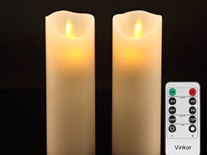 شموع Vinkor عديمة اللهب شموع تعمل بالبطارية شموع LED ذات عمود شمعي حقيقي مع جهاز تحكم عن بعد بـ 10 مفاتيح ومؤقت للدراجات 24 ساعة (مجموعة من قطعتين عاجي)