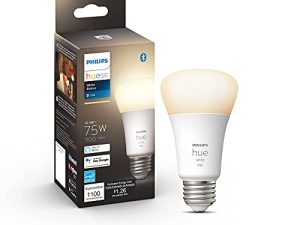 Philips Hue White A19 Medium Lumen Smart Bulb ، 1100 Lumens ، Bluetooth و Zigbee متوافق (Hue Hub اختياري) ، يعمل مع Alexa & Google Assistant ، معتمد لجهاز الإنسان ، 1 لمبة