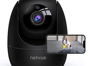 كاميرا NETVUE الداخلية ، 1080P FHD 2.4GHz واي فاي كاميرا الحيوانات الأليفة ، كاميرا منزلية للحيوانات الأليفة / الأطفال ، كاميرا الكلب صوتي ثنائي الاتجاه ، كاميرا مراقبة داخلية للرؤية الليلية ، كشف الإنسان بالذكاء الاصطناعي ، التخزين السحابي / بطاقة TF ، أسود